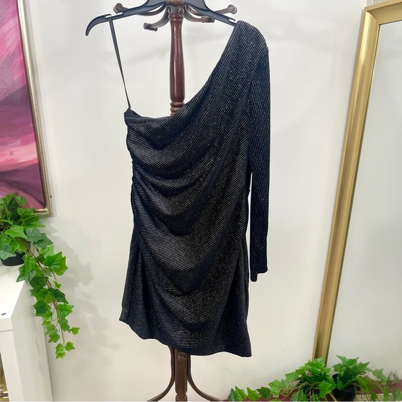 AllSaints Ezra Sparkle One-Shoulder Minidress in Black Size US 10 - Picture 11 of 13